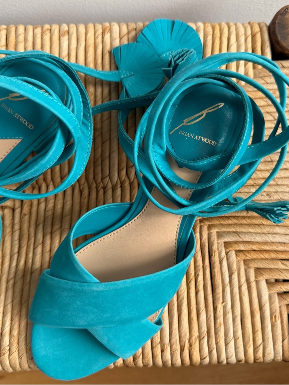 Brian Atwood Turquoise Lace-Up Heeled Sandals Size 8